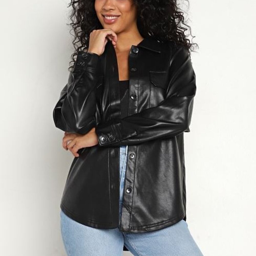 Z Supply Evelyn Faux Leather Shacket Black Size Small Like New